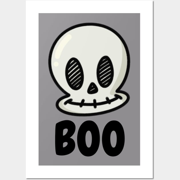 Cute Skull Boo Halloween Wall Art by Art by Biyan